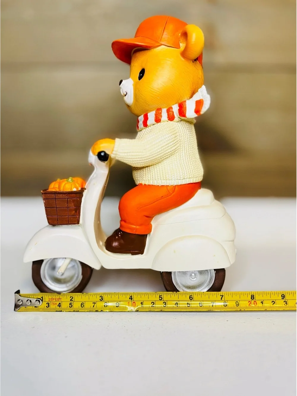 Fall Bear on Scooter Figurine - Pumpkin Harvest Vespa Decor 9